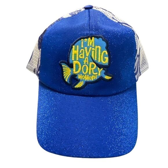 NWT Disney Parks Finding Dory I'm Having A Dory Moment Blue Glitter New Mesh Hat - Picture 1 of 4